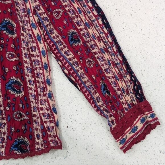 Maeve By Anthropologie Burgundy Blue Top Blouse Long Sleeve Boho Lace Flowy 6 - Picture 7 of 10
